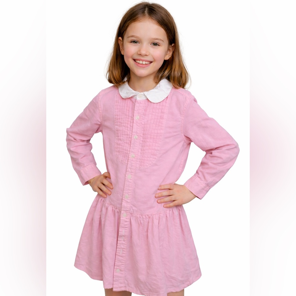 Ralph Lauren Girls Pink Pintuck Button Front Dress Size 10